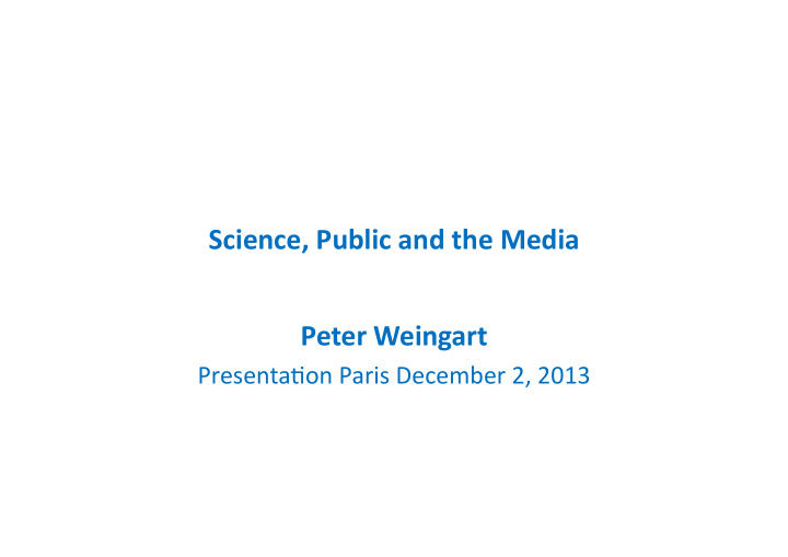 science public and the media peter weingart
