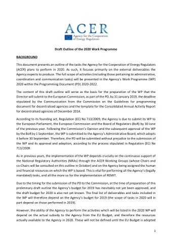 Draft Outline of the 2020 Work Programme  BACKGROUND  This document presents an outline of the