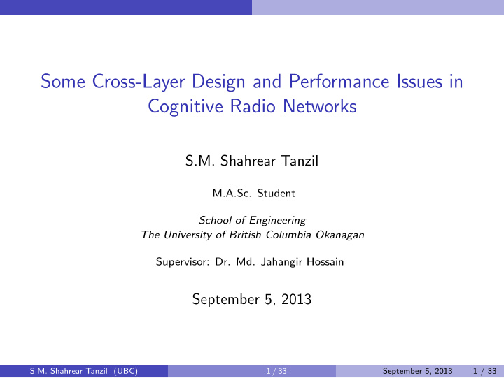 some cross layer design and performance issues in