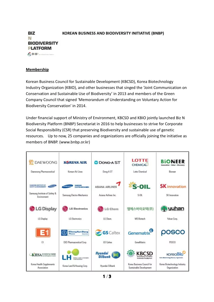 korean business and biodiversity initiative bnbp