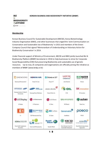 KOREAN BUSINESS AND BIODIVERSITY INITIATIVE (BNBP)  Membership  Korean Business Council for