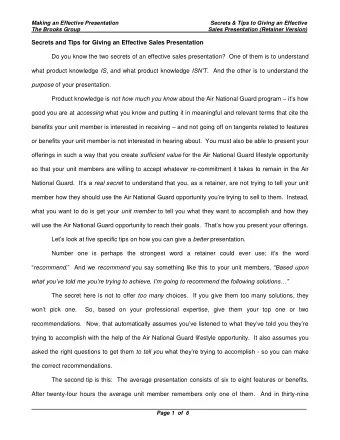 Page 1  of  6  Making an Effective Presentation  Secrets &amp; Tips to Giving an Effective  The