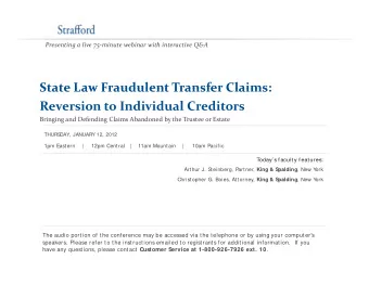 State Law Fraudulent Transfer Claims: State Law Fraudulent Transfer Claims: Reversion to Individual