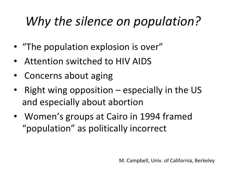 why the silence on population