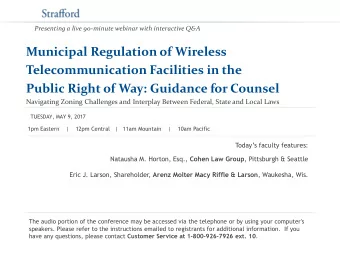 Municipal Regulation of Wireless  Telecommunication Facilities in the  Public Right of Way: