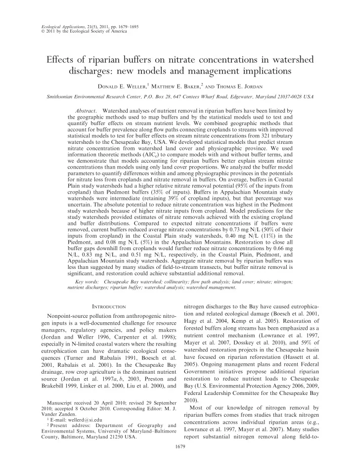 effects of riparian buffers on nitrate concentrations in
