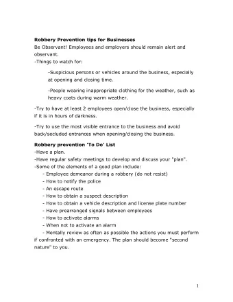 Crime prevention tips for business owners Robbery Prevention tips for Businesses  Be Observant!