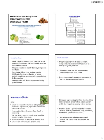 20/01/2013  PRESERVATION AND QUALITY  Introduction  ASPECTS OF SELECTED  Changes occurring  with
