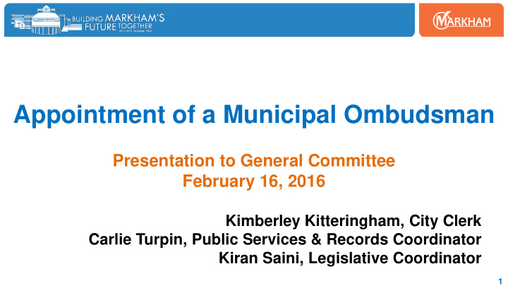 appointment of a municipal ombudsman