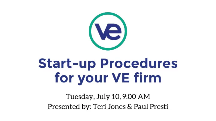 start up procedures for your ve firm