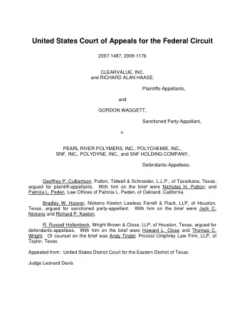 United States Court of Appeals for the Federal Circuit  2007-1487, 2008-1176  CLEARVALUE, INC.  and