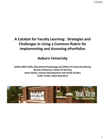 A Catalyst for Faculty Learning:  Strategies and  Challenges in Using a Common Rubric for