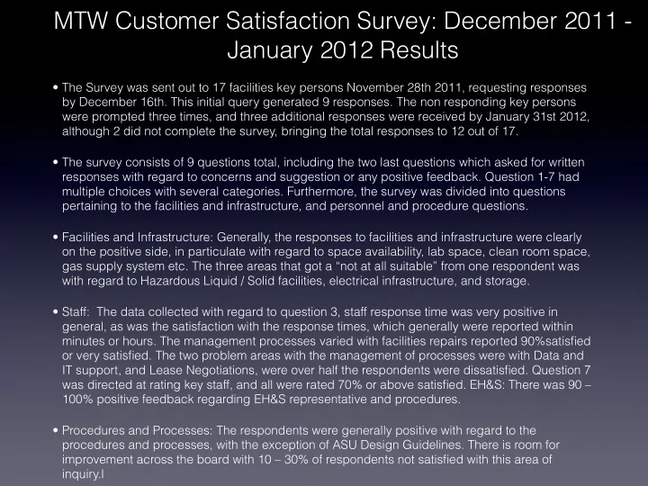 mtw customer satisfaction survey december 2011 january