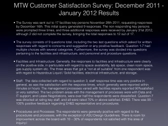 MTW Customer Satisfaction Survey: December 2011 - January 2012 Results   The Survey was sent out