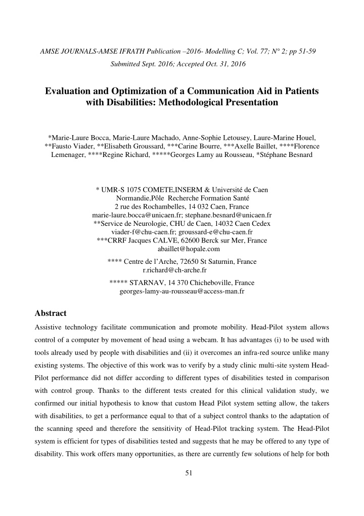 evaluation and optimization of a communication aid in