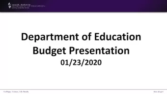 Vision and Strategic Directions  Department Budget  Pass through Grants  Agency Budget: Daily