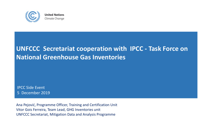 unfccc secretariat cooperation with ipcc task force on