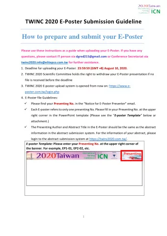 How to prepare and submit your E-Poster  Please use these instructions as a guide when uploading