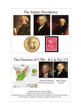 The Adams Presidency  The Election of 1796 - Its A Tie! (?)  Thomas Jefferson  John Adams