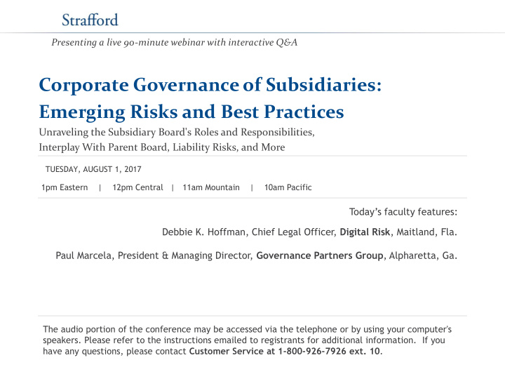 corporate governance of subsidiaries emerging risks and