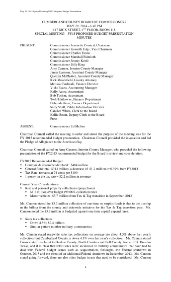 CUMBERLAND COUNTY BOARD OF COMMISSIONERS  MAY 29, 2014  6:45 PM 117 DICK STREET, 1 ST FLOOR,