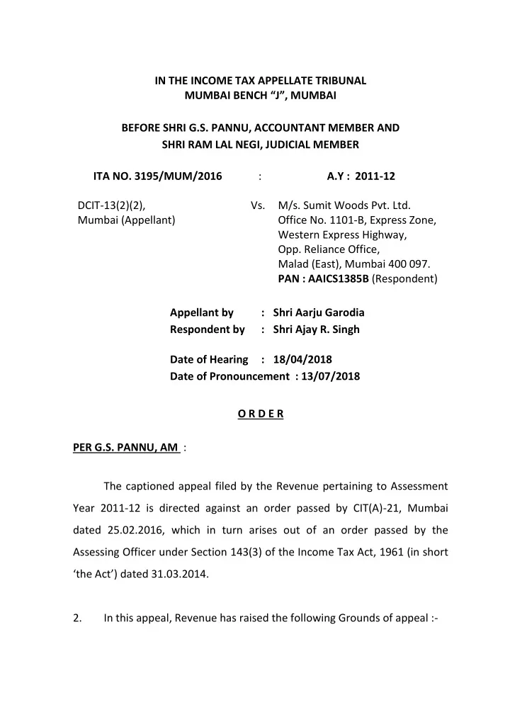 o r d e r per g s pannu am the captioned appeal filed by