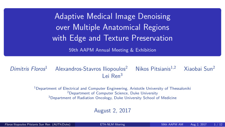 adaptive medical image denoising over multiple anatomical