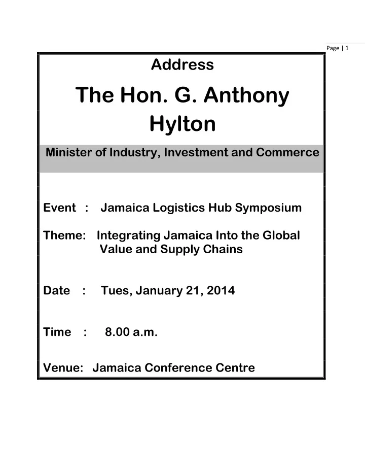 the hon g anthony hylton