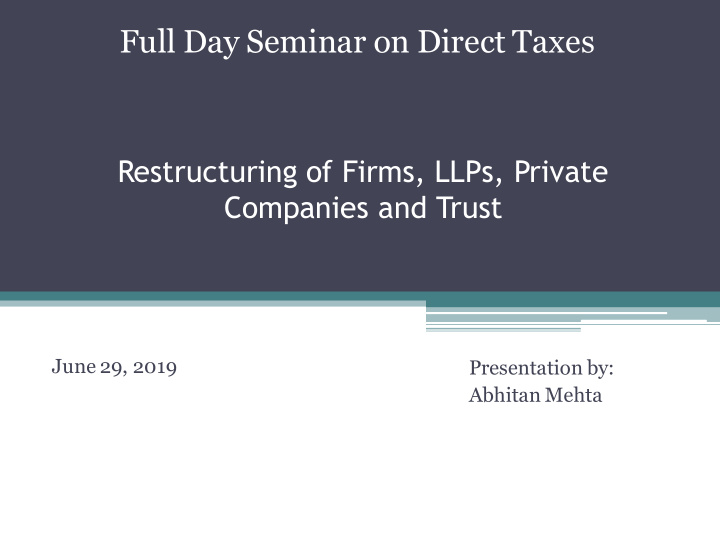 full day seminar on direct taxes