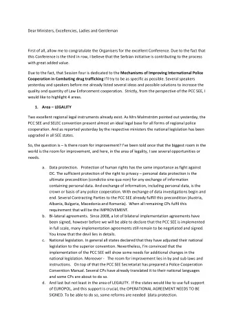 Dear Ministers, Excellencies, Ladies and Gentleman First of all, allow me to congratulate the