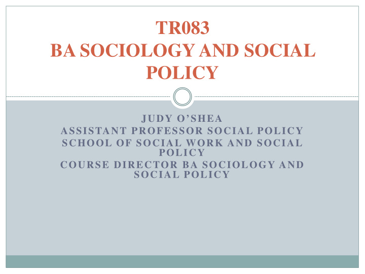 tr083 ba sociology and social policy