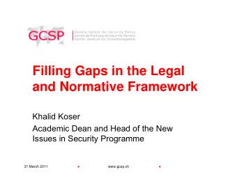 Filling Gaps in the Legal  and Normative Framework  Khalid Koser  Academic Dean and Head of the New