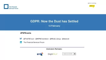 GDPR: Now the Dust has Settled  12 February  #FSFEvents  @TheFSForum - @WPNChameleon - @REaD_Group