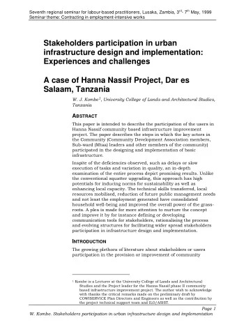 Stakeholders participation in urban  infrastructure design and implementation:  Experiences and