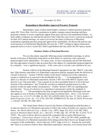 November 18, 2014  Responding to Shareholder-Approved Precatory Proposals  Shareholders, many of