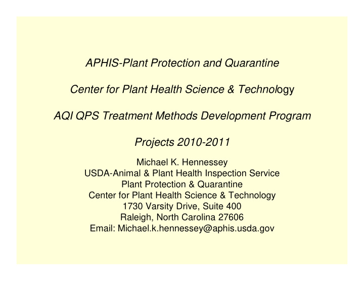 aphis plant protection and quarantine center for plant