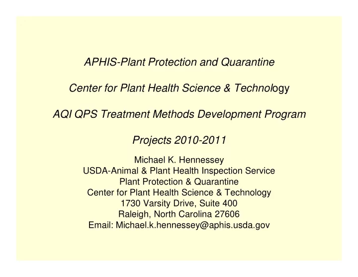 aphis plant protection and quarantine center for plant