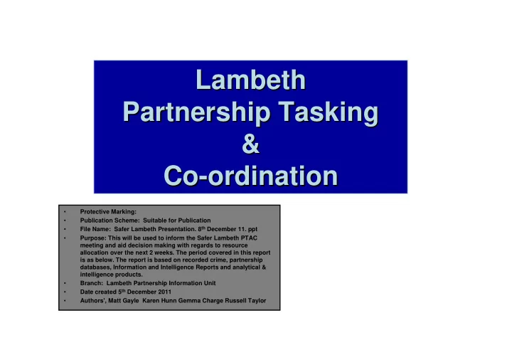 lambeth lambeth partnership tasking partnership tasking