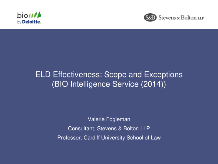 eld effectiveness scope and exceptions bio intelligence