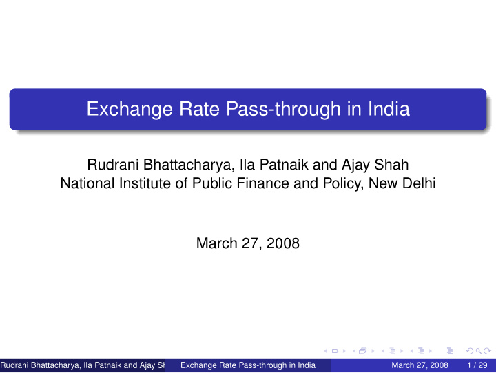 exchange rate pass through in india