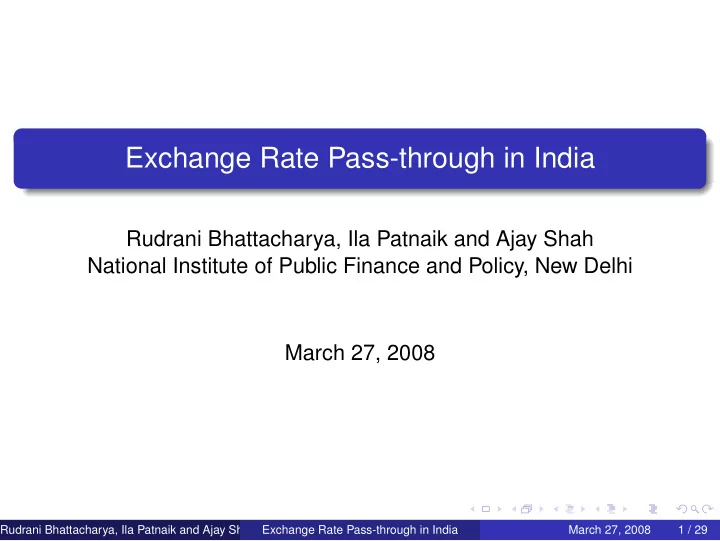 exchange rate pass through in india