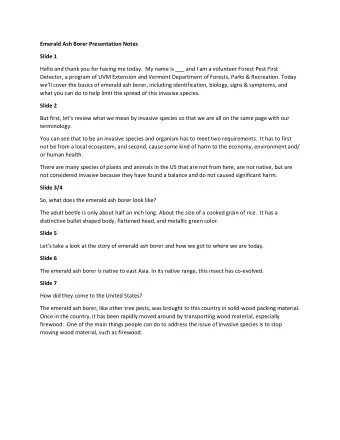 Emerald Ash Borer Presentation Notes  Slide 1  Hello and thank you for having me today.  My name is