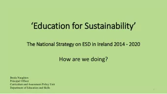 Education for Sustainability  The National Strategy on ESD in  in Ir  Ireland 2014 - 2020