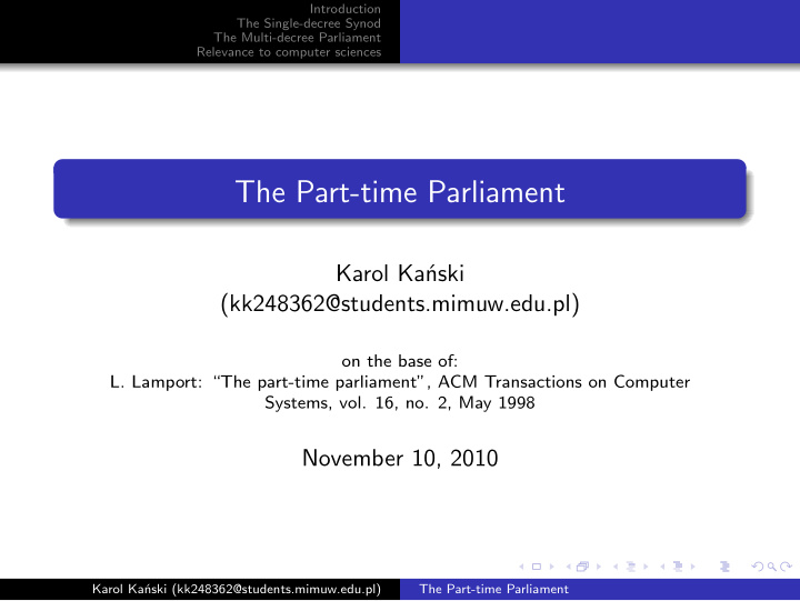 the part time parliament