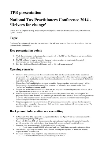 TPB presentation National Tax Practitioners Conference 2014 - Drivers for change  17 June