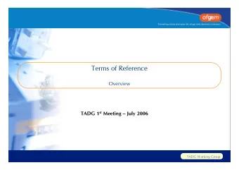 Terms of Reference  Overview TADG 1 st Meeting  July 2006  TADG Working Group  Objectives of