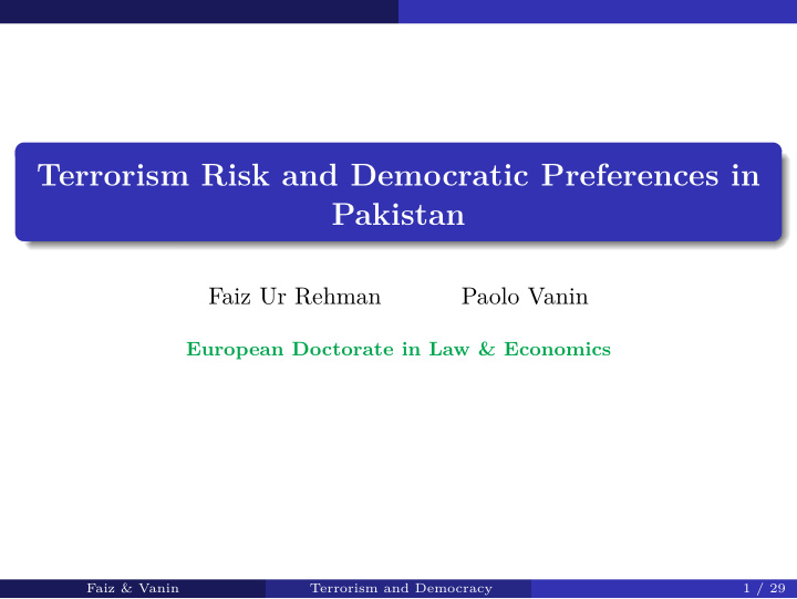 terrorism risk and democratic preferences in pakistan