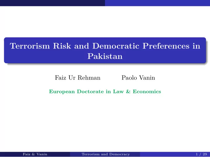 terrorism risk and democratic preferences in pakistan