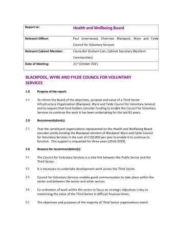 Health and Wellbeing Board  Relevant Officer:  Paul Greenwood, Chairman Blackpool, Wyre and Fylde