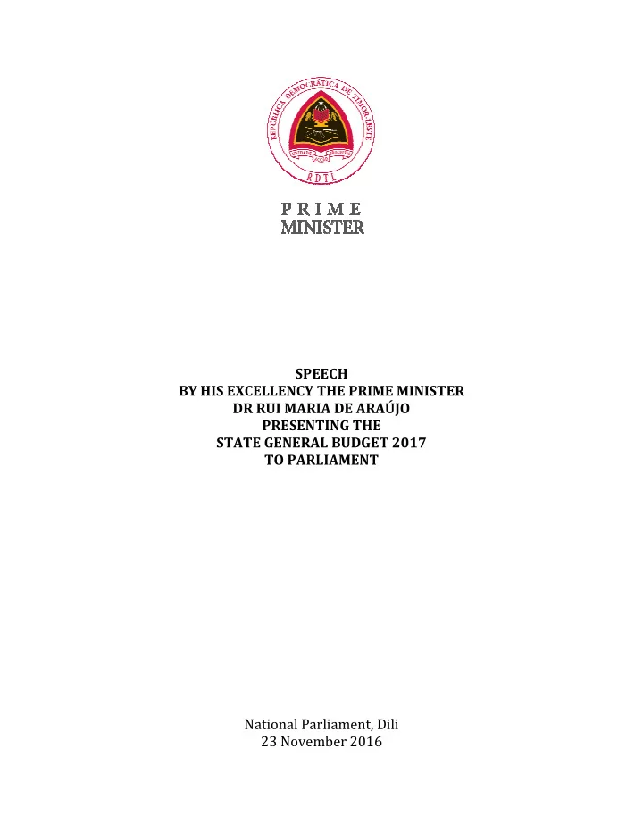 speech by his excellency the prime minister dr rui maria